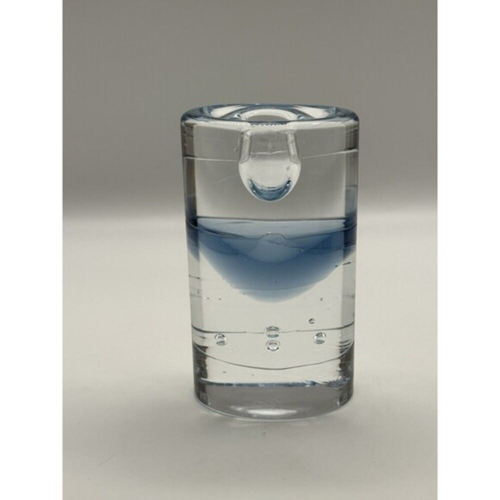 Vintage Clear & Blue Art Glass Tealight Candle Holder Bubble Design Modern